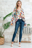 Plus Colorful Long Bell Sleeve V Neck Top