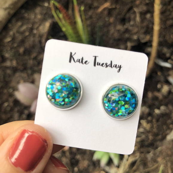 Green Blue Glitter Earrings - MeriMeriShop