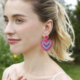 Rhinestone Beaded Heart Dangle Earrings