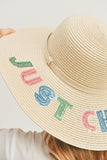 Fame Sequin Letter Graphic Wide Brim Straw Hat
