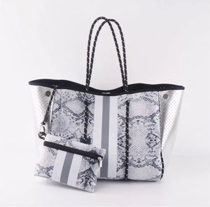 Silver/Snake Print Waterproof Carry All Bag - MeriMeriShop