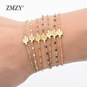ZMZY 7pcs/lot Mixed Color Statement Charm Bracelet For Women Gold Color Link Chain Cactus Bracelet Female Minimalist Jewelry - MeriMeriShop