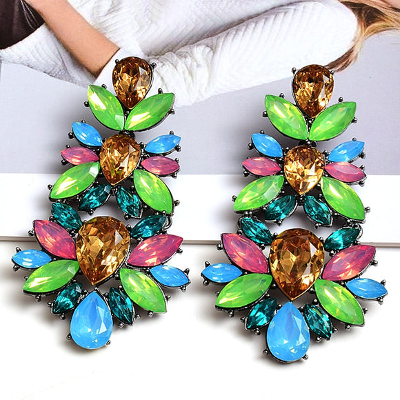 Statement Big Crystals Long Drop Earrings High-grade Fashion Trend Colorful Rhinestone Jewelry Accessories For Women Wholesale - MeriMeriShop