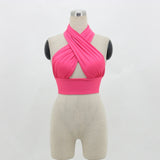 Women Strappy Cross Over Front Cut Out Halter Neck Sleeveless Backless Crop Top Bandage Vest Summer Sexy Tops Woman Clothes - MeriMeriShop