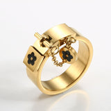 Stainless Steel Luxury Fashion Jewelry Set Gold Women Bangle Bracelet Flower Charm Finger Rings For Men Women Jewelry Set Gift - MeriMeriShop