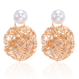 Vintage Elegant Golden Flower Earrings For Women Shiny Crystal Pendant Earrings Jewelry Fashion Pearl Earrings Cute Girl Gift - MeriMeriShop