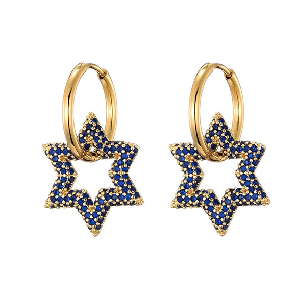 trendy star charm round hoop earrings for women cubic zircon bling geometric gold color hoop earring pendientes top quality - MeriMeriShop