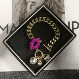 korean design style crystal five red lipstic bracelet for women pearl flower bracelet jewelry - MeriMeriShop