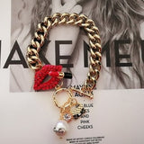korean design style crystal five red lipstic bracelet for women pearl flower bracelet jewelry - MeriMeriShop