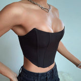 Sleeveless Off Shoulder Velvet Fashion Sexy Corset Crop Tops Vest Female Underwear Backless Bustier Top Solid - MeriMeriShop