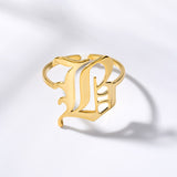 Initial Letter Rings For Women Open Stainless Steel Gold Ring Gothic Old English Vintage Boho Jewerly BFF Anillos Mujer Femme - MeriMeriShop