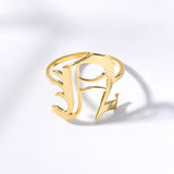 Initial Letter Rings For Women Open Stainless Steel Gold Ring Gothic Old English Vintage Boho Jewerly BFF Anillos Mujer Femme - MeriMeriShop