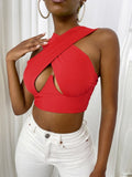 Women's Criss Cross Tank Tops Sexy Sleeveless Solid Color Cutout Front Crop Tops Party Club Streetwear Summer Lady Bustier Tops - MeriMeriShop
