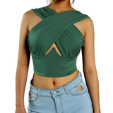 Women's Criss Cross Tank Tops Sexy Sleeveless Solid Color Cutout Front Crop Tops Party Club Streetwear Summer Lady Bustier Tops - MeriMeriShop