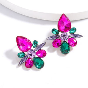 Fashionable Simple Stud Earrings Metal Rhinestone Flower Geometric Earrings Charm and Elegant Lady Party Jewelry - MeriMeriShop