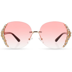 Rimless gradient fashion sunglasses brand designer Big Frame Rhinestone sunglasses  Oversize oculos de sol feminino - MeriMeriShop