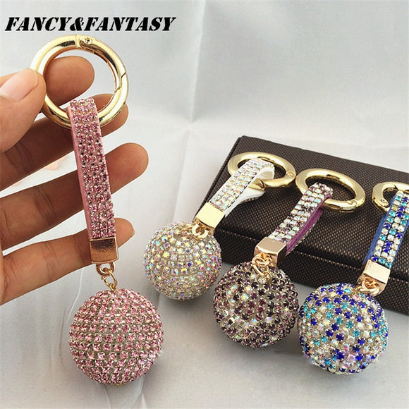 Fancy&Fantasy New Strass Rhinestone High Quality Leather Strap Crystal Ball Car Keychain Charm Pendant Key Ring For Women - MeriMeriShop