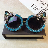 Rhinestone Cat Eye Sunglasses Flower with Round Pearl - MeriMeriShop
