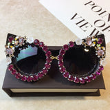 Rhinestone Cat Eye Sunglasses Flower with Round Pearl - MeriMeriShop