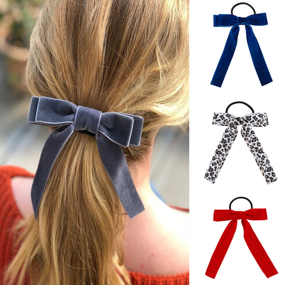 Korean Girl Hair Rope Velvet Scrunchie leopard Elastic Hair Bands For Women Elegant Bow Ties Ponytail Holder Hair Accessories - MeriMeriShop