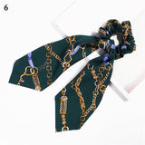 Elegant Floral Leopard Streamers Bow Hair Ties For Girls Women Hair Scarf Scrunchies Elastic Hair Ribbon Bands Hair Accessories - MeriMeriShop