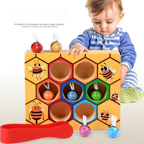 Wooden Leaning Educatinal Toys Montessori  Hardworking Bee Hive Games for Children Clip Toys - MeriMeriShop